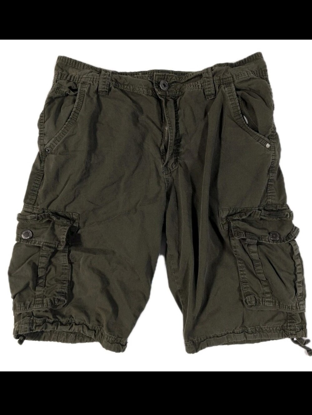 Y2K Nick Danger Mens Cargo Shorts Size 32 Olive Green 100% Cotton Multi Pocket